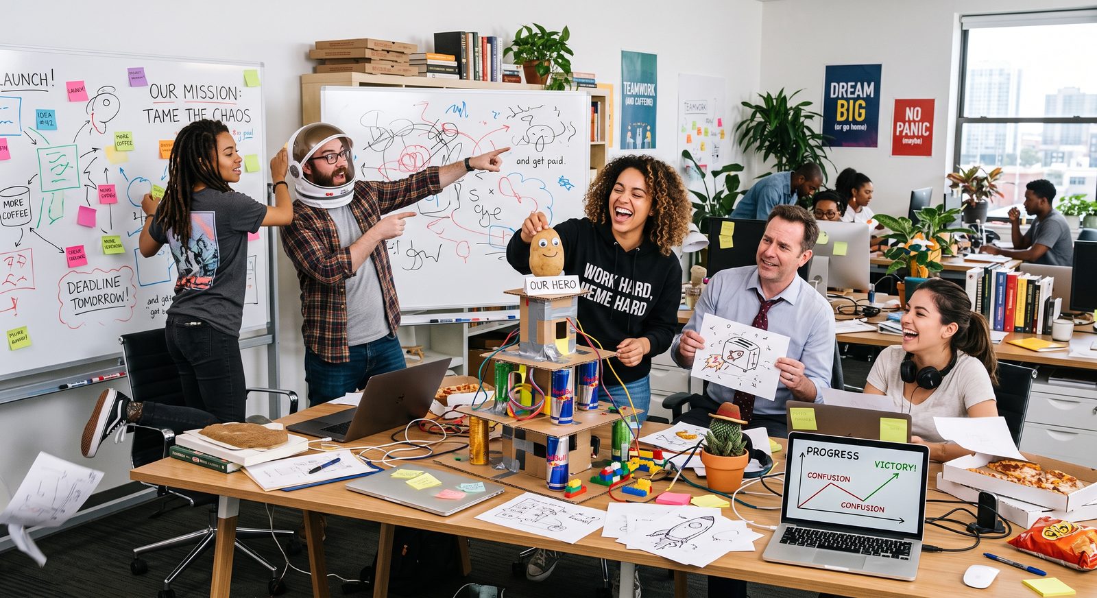 The Dark Mesh team working together in the office